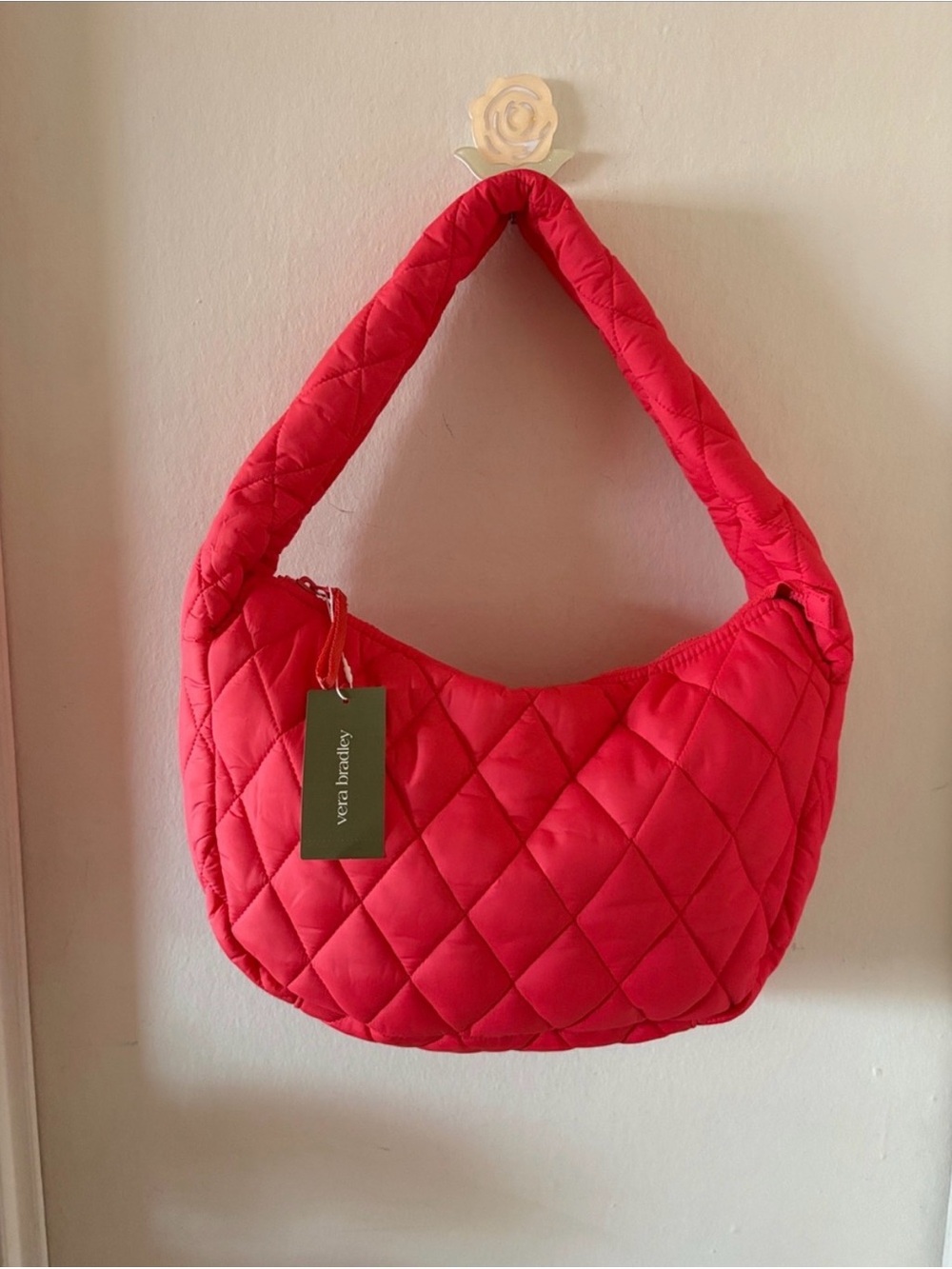 NWT Vera Bradley Tifton Cayenne Red/Pink Quilted Puffer Shoulder Bag